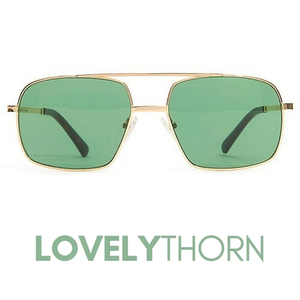 WE WORE WHAT // ltd ed square gold metal frame green lens sunglasses